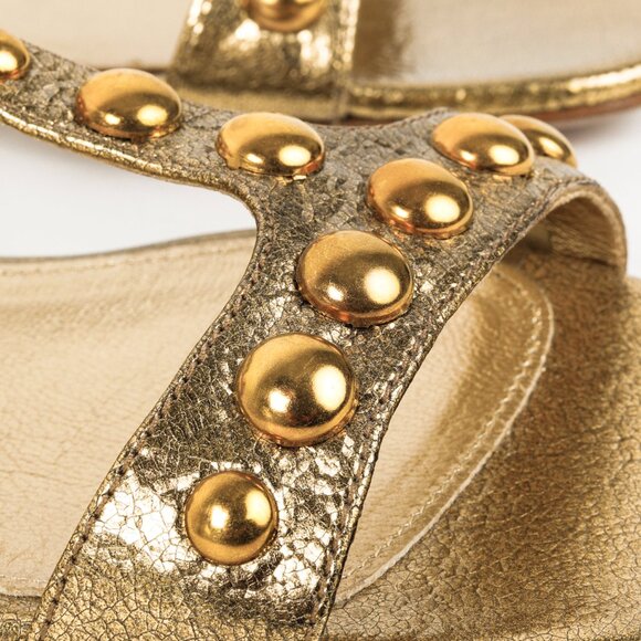 Prada Gold Metallic Studded Flat Sandals - Picture 7 of 10